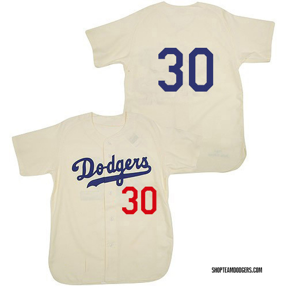 Replica Los Angeles Dodgers Maury Wills Mitchell and Ness 1955 Throwback Jersey - Cream