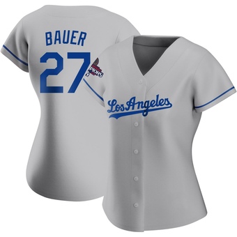 Women's Authentic Los Angeles Dodgers Trevor Bauer Road 2024 World Series Champions Jersey - Gray