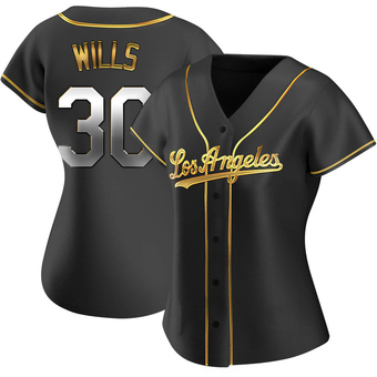 Women's Replica Los Angeles Dodgers Maury Wills Alternate Jersey - Black Golden