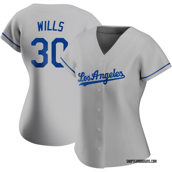 Women's Replica Los Angeles Dodgers Maury Wills Road Jersey - Gray