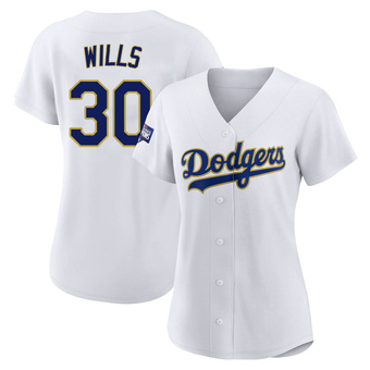 Women's Replica Los Angeles Dodgers Maury Wills White/ 2021 Program Player Jersey - Gold