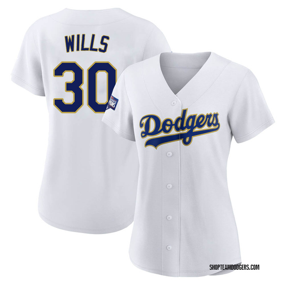 Women's Replica Los Angeles Dodgers Maury Wills White/ 2021 Program Player Jersey - Gold