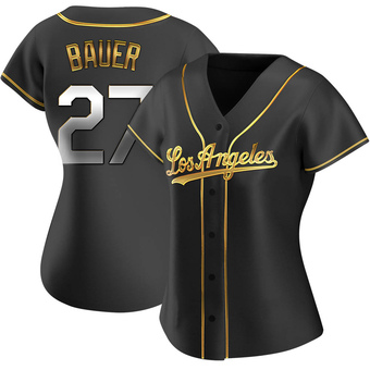 Women's Replica Los Angeles Dodgers Trevor Bauer Alternate Jersey - Black Golden