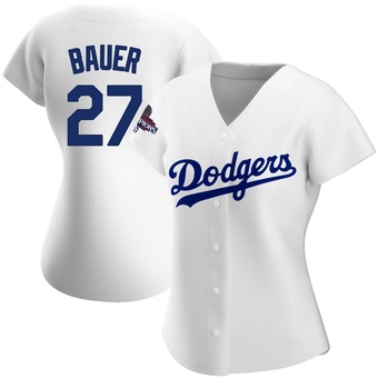 Women's Replica Los Angeles Dodgers Trevor Bauer Home 2024 World Series Champions Jersey - White