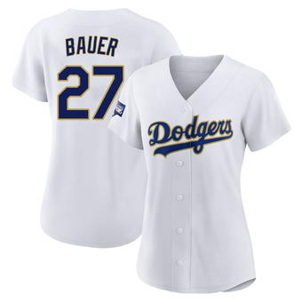 Women's Replica Los Angeles Dodgers Trevor Bauer White/ 2021 Program Player Jersey - Gold