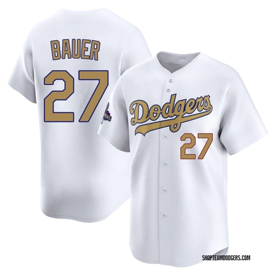 Youth Limited Los Angeles Dodgers Trevor Bauer White 2025 Collection Jersey - Gold