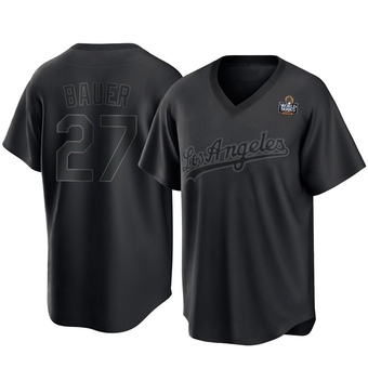 Youth Replica Los Angeles Dodgers Trevor Bauer Pitch Fashion 2024 World Series Jersey - Black
