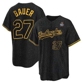 Youth Replica Los Angeles Dodgers Trevor Bauer Snake Skin City 2024 World Series Jersey - Black